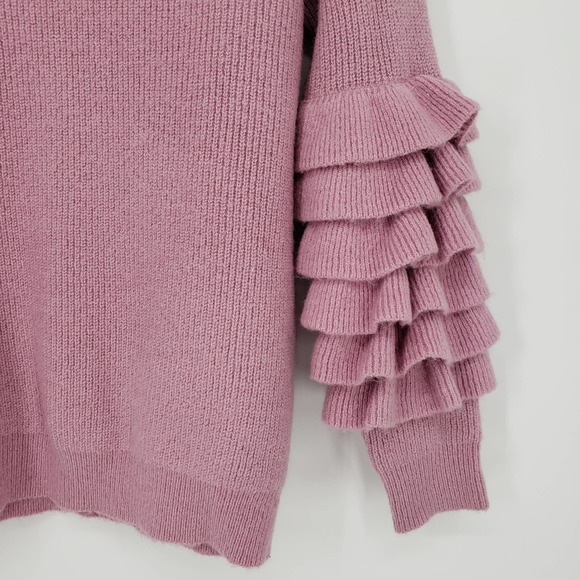 Atoir Ribbed Knit Sweater S Ruffle Long Sleeve Crew Neck Chunky Mauve Pink NWT - Picture 6 of 7